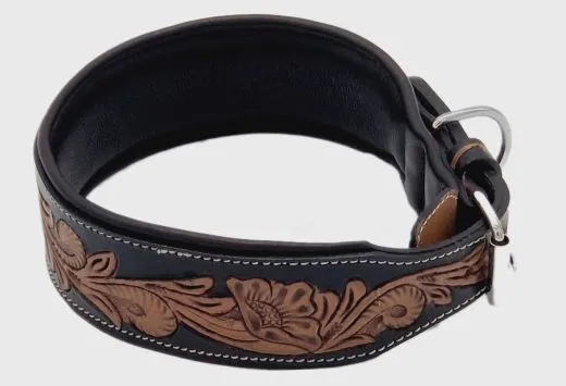 Lederhalsband Blair Breit Leder M L XL Leder Halsband Schwarz Braun pun�zie�rt Blumen