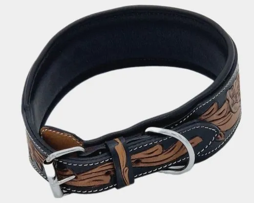 Lederhalsband Blair Breit Leder M L XL Leder Halsband Schwarz Braun pun�zie�rt Blumen