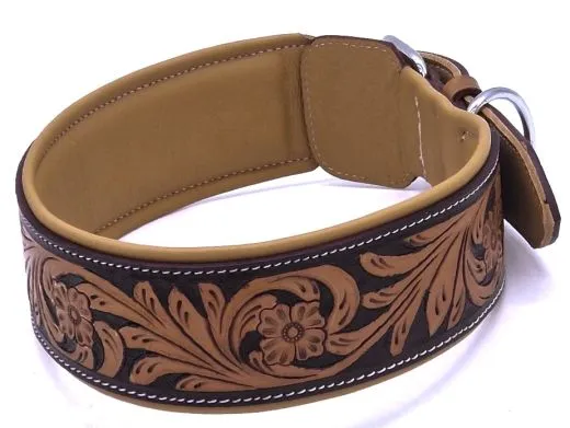 Lederhalsband ZOLA Breit Leder M L XL Leder Halsband Braun / Senf pun�zie�rt Halsband Hundehalsband