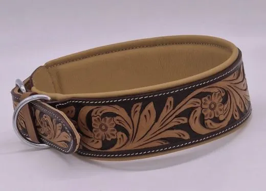 Lederhalsband ZOLA Breit Leder M L XL Leder Halsband Braun / Senf pun�zie�rt Halsband Hundehalsband