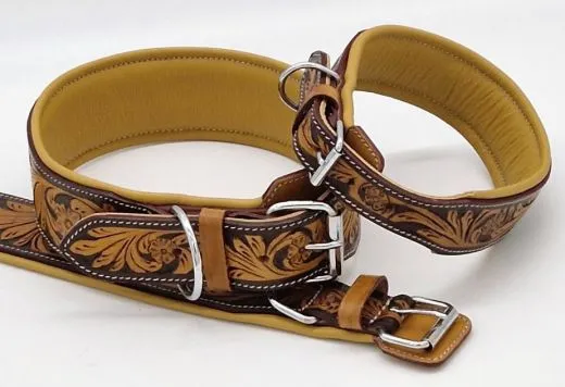 Lederhalsband ZOLA Breit Leder M L XL Leder Halsband Braun / Senf pun�zie�rt Halsband Hundehalsband