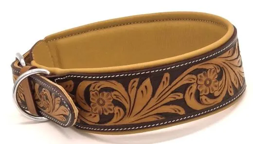 Lederhalsband ZOLA Breit Leder M L XL Leder Halsband Braun / Senf pun�zie�rt Halsband Hundehalsband