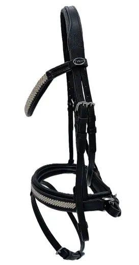 B WARE Trense Diamanti Strass Stirn + Nasenriemen Schwarz Leder VB WB Ledertrense B WARE
