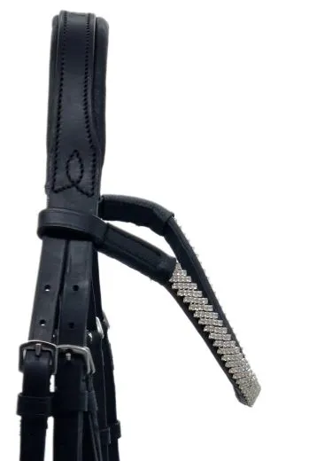 B WARE Trense Diamanti Strass Stirn + Nasenriemen Schwarz Leder VB WB Ledertrense B WARE