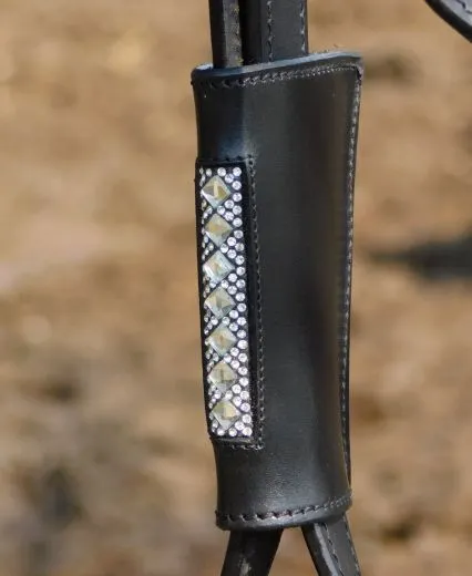 Stulpen f�r Steigb�gelriemen Strass Glitzer Braun o Schwarz Loops