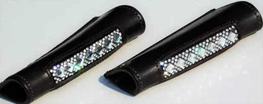 Stulpen f�r Steigb�gelriemen Strass Glitzer Braun o Schwarz Loops