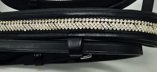 B WARE Trense Diamanti Strass Stirn + Nasenriemen Schwarz Leder VB WB Ledertrense B WARE