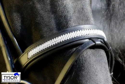 B WARE Trense Diamanti Strass Stirn + Nasenriemen Schwarz Leder VB WB Ledertrense B WARE