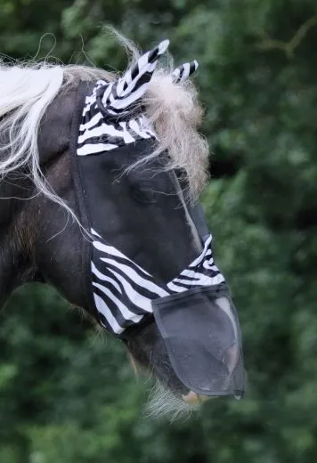 Zebra Fliegenhaube Fliegenmaske + Ohr Nasenschutz abnehmbar Schopfschlitz zum schliessen Minishetty Shetty/ Welsh PO VB WB XFULL XX Full