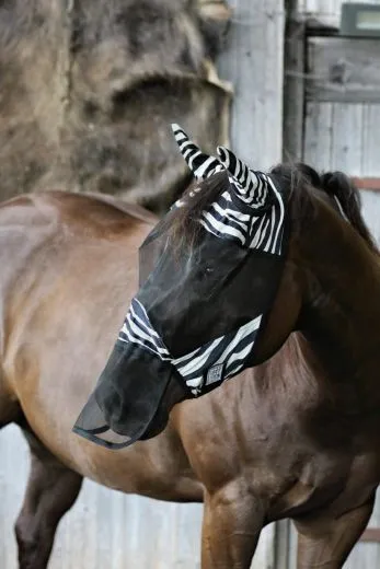 Zebra Fliegenhaube Fliegenmaske + Ohr Nasenschutz abnehmbar Schopfschlitz zum schliessen Minishetty Shetty/ Welsh PO VB WB XFULL XX Full