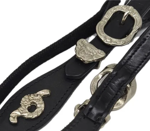 Z�gel Barock / Spanisch Leder / Gurtmaterial Gewellt Barockschnallen Schwarz Braun / Cognac 2,60 -2,80 3 Meter 3,2 Meter