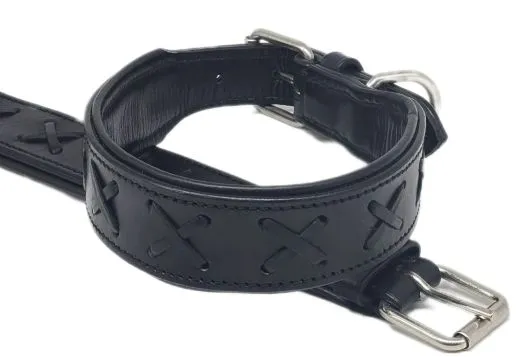 Halsband Zierstick Schwarz Leder Hundehalsband 38-44 cm Halsumfang Breit 4-4,2 cm Lederhalsband Gr. M