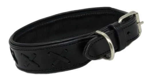 Halsband Zierstick Schwarz Leder Hundehalsband 38-44 cm Halsumfang Breit 4-4,2 cm Lederhalsband Gr. M