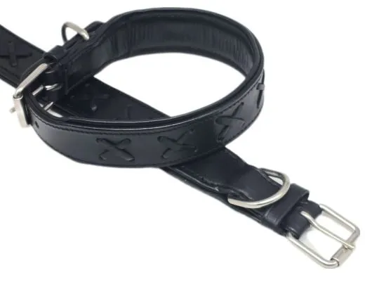 Halsband Zierstick Schwarz Leder Hundehalsband 38-44 cm Halsumfang Breit 4-4,2 cm Lederhalsband Gr. M