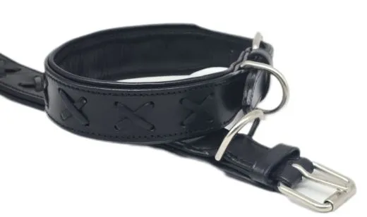 Halsband Zierstick Schwarz Leder Hundehalsband 38-44 cm Halsumfang Breit 4-4,2 cm Lederhalsband Gr. M