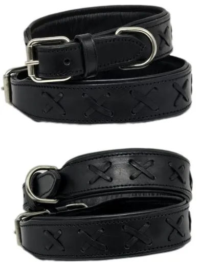 Halsband Zierstick Schwarz Leder Hundehalsband 38-44 cm Halsumfang Breit 4-4,2 cm Lederhalsband Gr. M