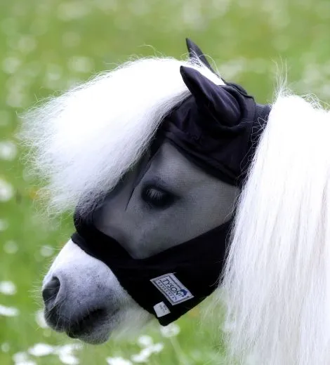 Fliegenhaube - + Lissy MIT Ohren OHNE Nasenschutz Gr. Minishetty Shetty Grau Schwarz Fliegen Haube Fliegenmaske
