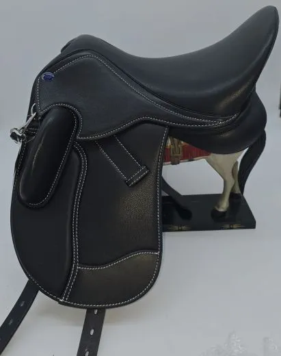 Leder Sattel Ledersattel Anna SILVER Glitzer 14 15 Zoll Kopfeisen verstellbar Monosattel Sattel Shetty Welsh aufges. Kniepauschen