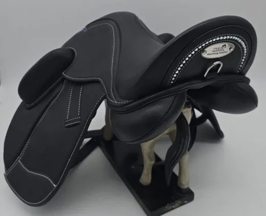 Leder Sattel Ledersattel Anna SILVER Glitzer 14 15 Zoll Kopfeisen verstellbar Monosattel Sattel Shetty Welsh aufges. Kniepauschen