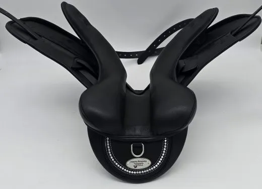 Leder Sattel Ledersattel Anna SILVER Glitzer 14 15 Zoll Kopfeisen verstellbar Monosattel Sattel Shetty Welsh aufges. Kniepauschen