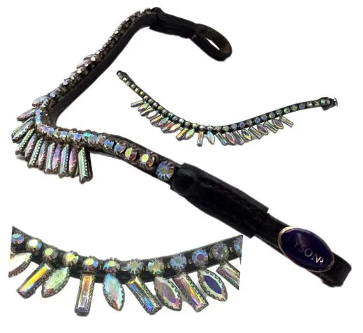 Stirnriemen Diadem Flint PONY VB WB Regenbogenfarben Perlmut geschwungen Stirnband Tysons 37 / 41 cm