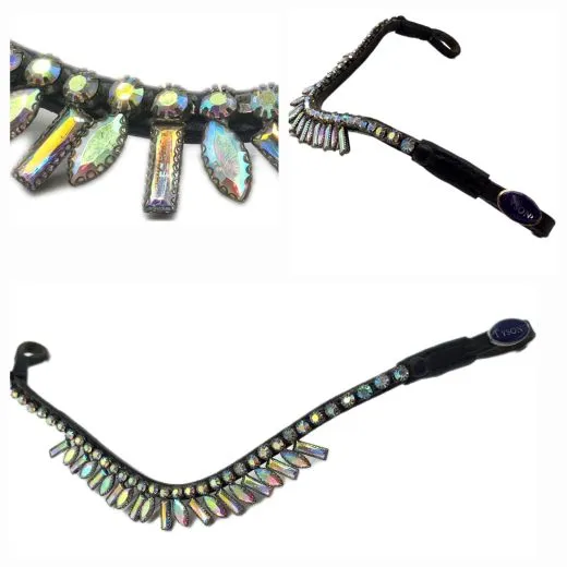 Stirnriemen Diadem Flint PONY VB WB Regenbogenfarben Perlmut geschwungen Stirnband Tysons 37 / 41 cm