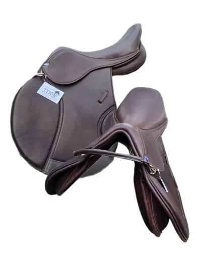 Leder Sattel JUMP DOUP Springsattel Springen + Kopfeisen Kindersattel Jugendsattel Ponysattel Braun 14 /15 Zoll doubliertes Leder