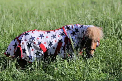 Fliegendecke Sterni Netz Mesh + Halsteil abnehmbar Weiss Blau Rot Sternchen Fliegen Decke 70 75 80 85 90 95 100 cm