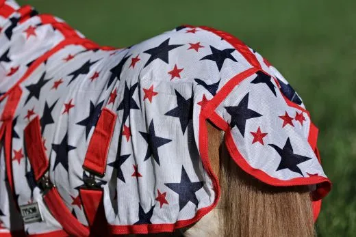 Fliegendecke Sterni Netz Mesh + Halsteil abnehmbar Weiss Blau Rot Sternchen Fliegen Decke 70 75 80 85 90 95 100 cm