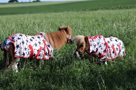 Fliegendecke Sterni Netz Mesh + Halsteil abnehmbar Weiss Blau Rot Sternchen Fliegen Decke 70 75 80 85 90 95 100 cm