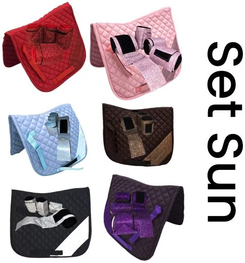 Sun Glitzer Set Schabracke Baumwolle mit Fleece Bandagen Rosa Rot Hellblau Lila Braun Schwarz Minishetty Shetty Welsh