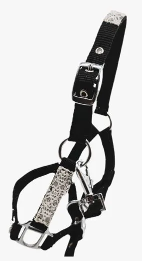 Halfter Fancy MMS MS S Fohlenhalfter Glitzer Schwarz / Wei� Fohlen Glitzerhalfter Kleiner Karabiner