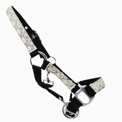 Halfter Fancy MMS MS S Fohlenhalfter Glitzer Schwarz / Wei� Fohlen Glitzerhalfter Kleiner Karabiner