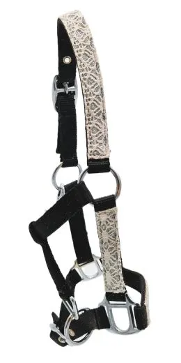 Halfter Fancy MMS MS S Fohlenhalfter Glitzer Schwarz / Wei� Fohlen Glitzerhalfter Kleiner Karabiner