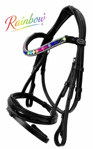 Trense Leder RAINBOW Minishetty Shetty Schwarz Buntes Glitzerstirnband Minipony Welsh + Z�gel