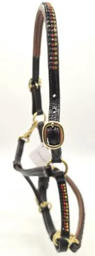 B Ware Halfter Leder Braun Schwarz Glitzer Minishetty Shetty Lederhalfter Show B Ware