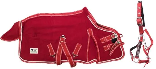 Set Antiplling Abschwitzdecke + Glitzer Halfter Rot 65 70 75 80 85 90 95 100 cm