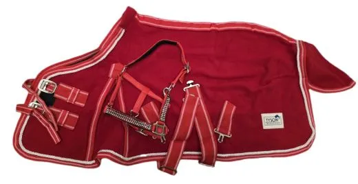 Set Antiplling Abschwitzdecke + Glitzer Halfter Rot 65 70 75 80 85 90 95 100 cm