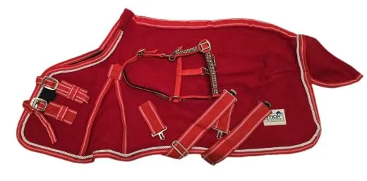 Set Antiplling Abschwitzdecke + Glitzer Halfter Rot 65 70 75 80 85 90 95 100 cm