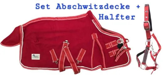 Set Antiplling Abschwitzdecke + Glitzer Halfter Rot 65 70 75 80 85 90 95 100 cm