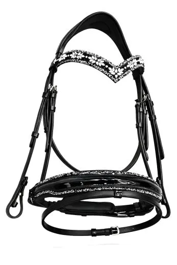 Trense NoirLuxe Schwedisch V Stirnriemen Lack / Leder Glitzer incl. Z�gel VB WB X Full XX Full