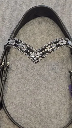 Trense NoirLuxe Schwedisch V Stirnriemen Lack / Leder Glitzer incl. Z�gel VB WB X Full XX Full