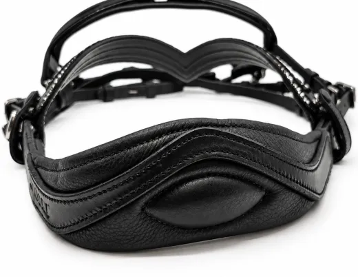 Trense NoirLuxe Schwedisch V Stirnriemen Lack / Leder Glitzer incl. Z�gel- Sperrriemen abnehmbar VB WB X Full XX Full