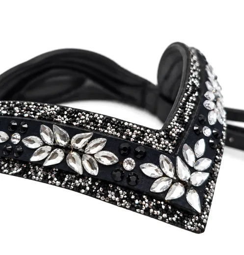 Trense NoirLuxe Schwedisch V Stirnriemen Lack / Leder Glitzer incl. Z�gel- Sperrriemen abnehmbar VB WB X Full XX Full