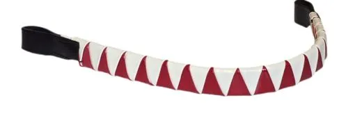 Retro Stirnband Blau / Rot - Wei� Leder Stirnriemen Pferdesport-Tradition 41 cm Warmblut