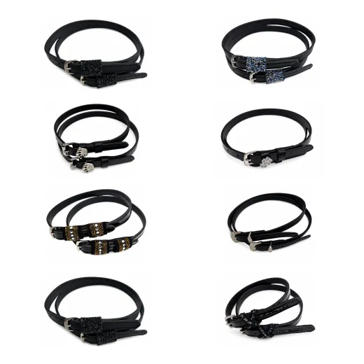 Sporenriemen Leder Sporen Ledersporenriemen Leder Glitzer Blau Schwarz Gold Silber