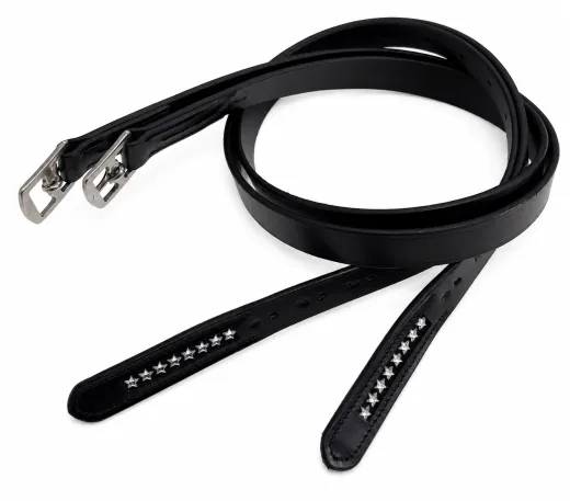 Steigb�gelriemen Stella – kurze Leder-Steigb�gelriemen mit Sternendeko Sterne 100 110 120 cm Schwarz
