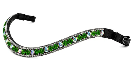 Stirnband Stirnriemen Lime Ligth X / XX Full Gr�n Kristall Glitzer Schnellverschluss / Klett Leder / Strass Kaltblut