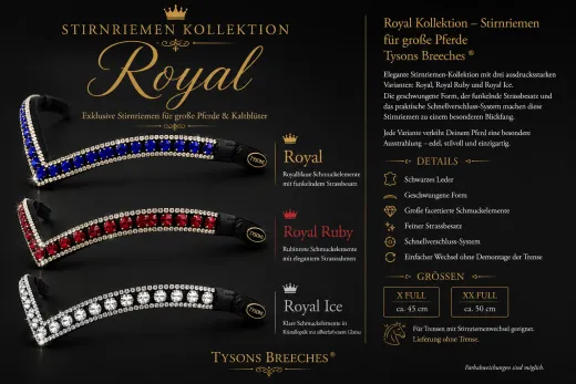 Royal Stirnriemen Kaltblut X Full XX Full Royal Ruby Royal Ice 45 / 55 cm Glitzerstirnband Schnellverschluss-System