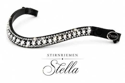 Stirnriemen Stirnband Stella Glitzer Sterne GR. Minishetty bis XX Full Leder Kristalle & Schnellverschluss